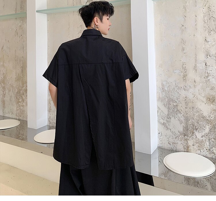 Men Short Sleeve Oversize Irregular Loose Casual White Black Shirt Male Japan Streetwear Hip Hop Party Dress Shirts Couple Shirt