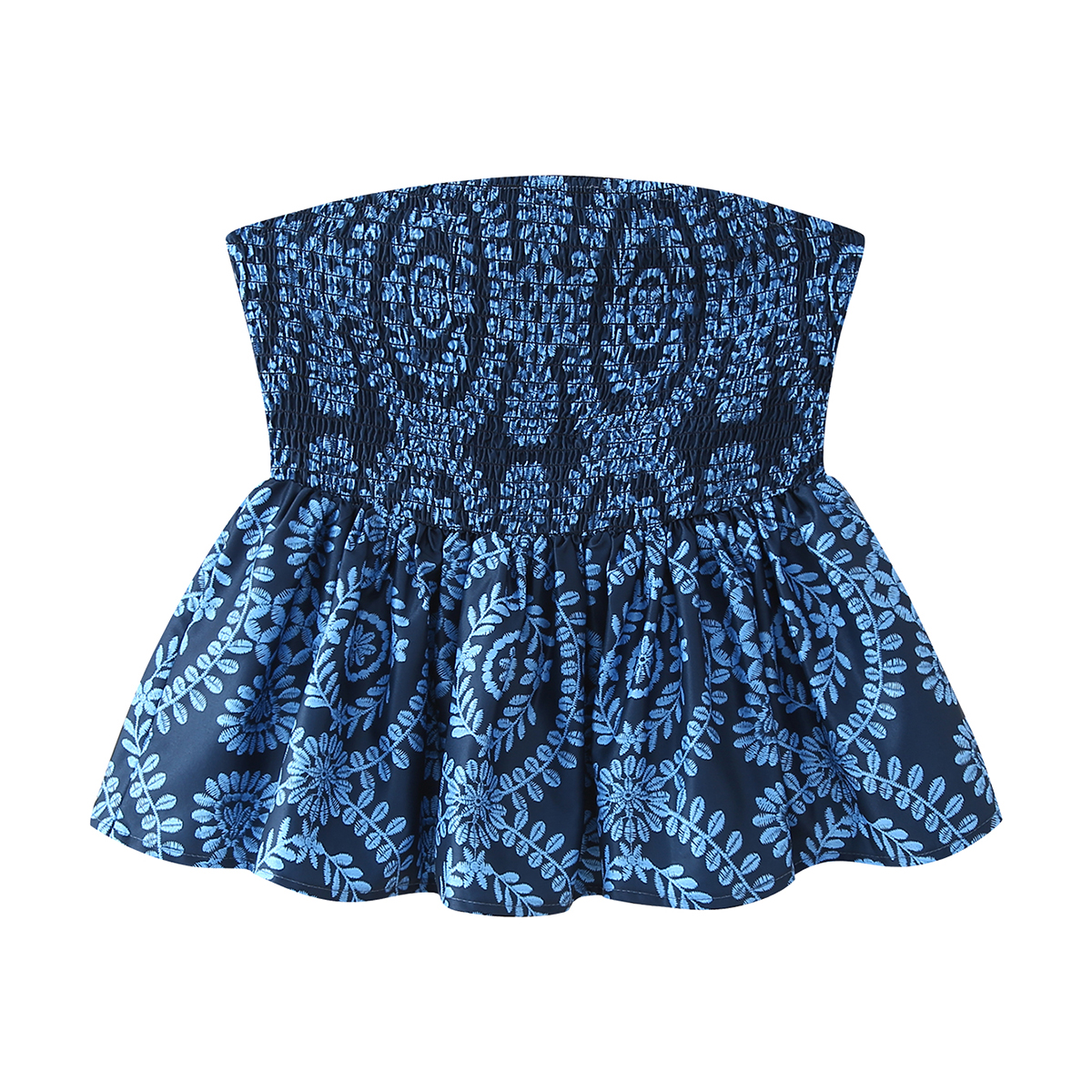 Top corto con estampado floral, busto fruncido, camisola sin tirantes, parte inferior con volantes, ropa de verano para mujer