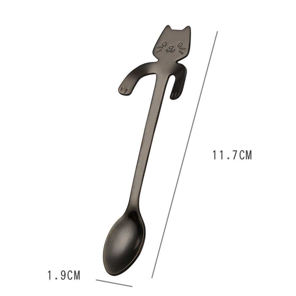 Cuchara con forma de gato, cucharas de mango largo, cubiertos, utensilios para tomar café, utensilio de cocina, cuchara de café para té y postres.