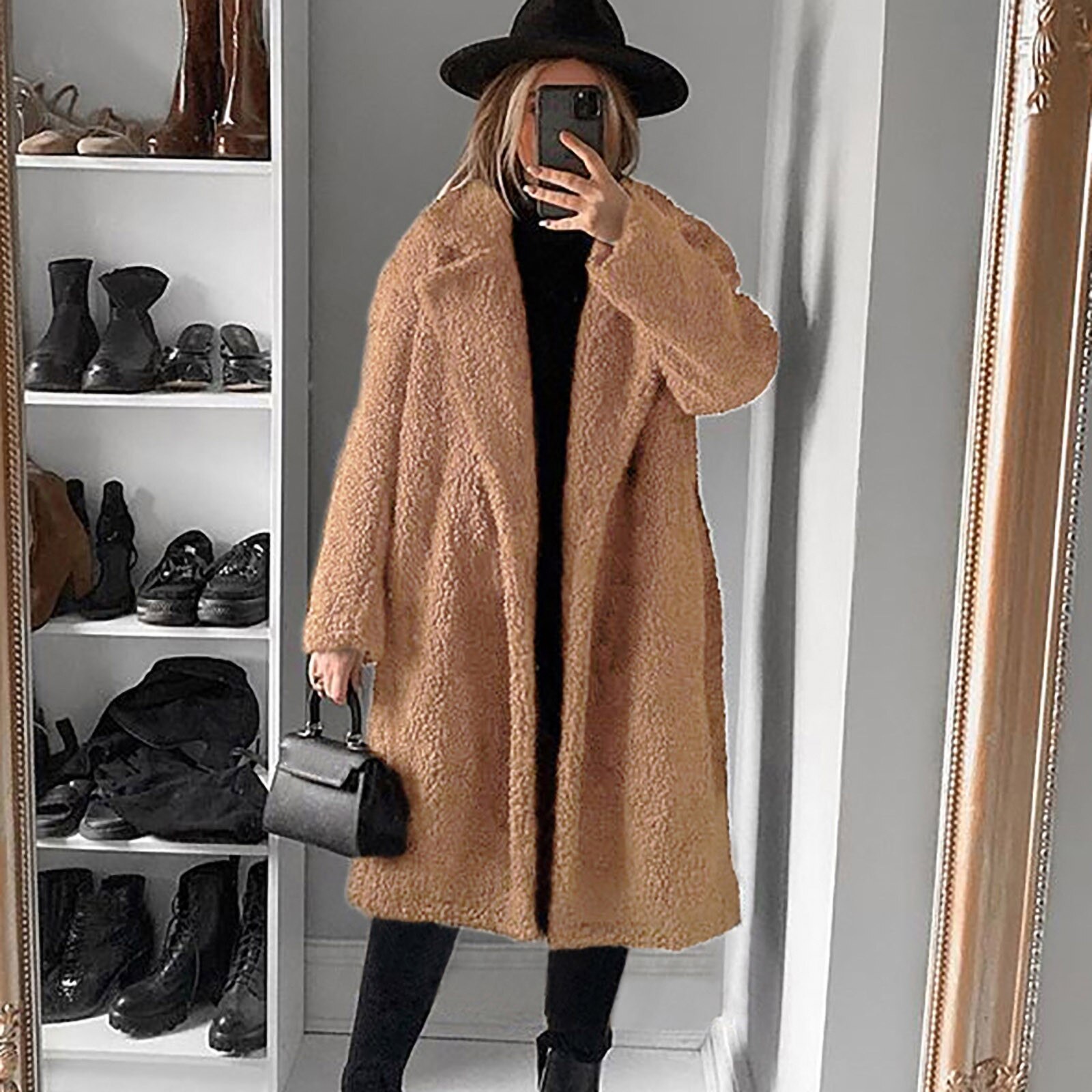 Herfst Winter Vrouw Lange Jas Pluche Warme Faux Bont Jas Bont Teddy Jas Vrouwelijke Teddy Uitloper, Grijs, S