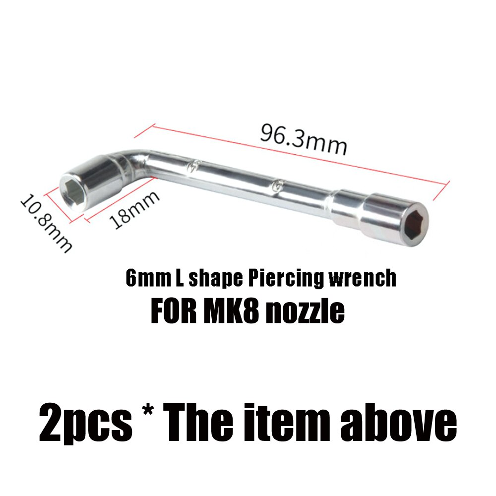 Ferramenta de chave de boca em forma de l, 2 peças, 6mm, 7mm, ferramenta de impressora 3d fixa mk8 e3d, bico de latão, 5 em 1, multi-função, acessórios: MK8 Nozzle Wrench