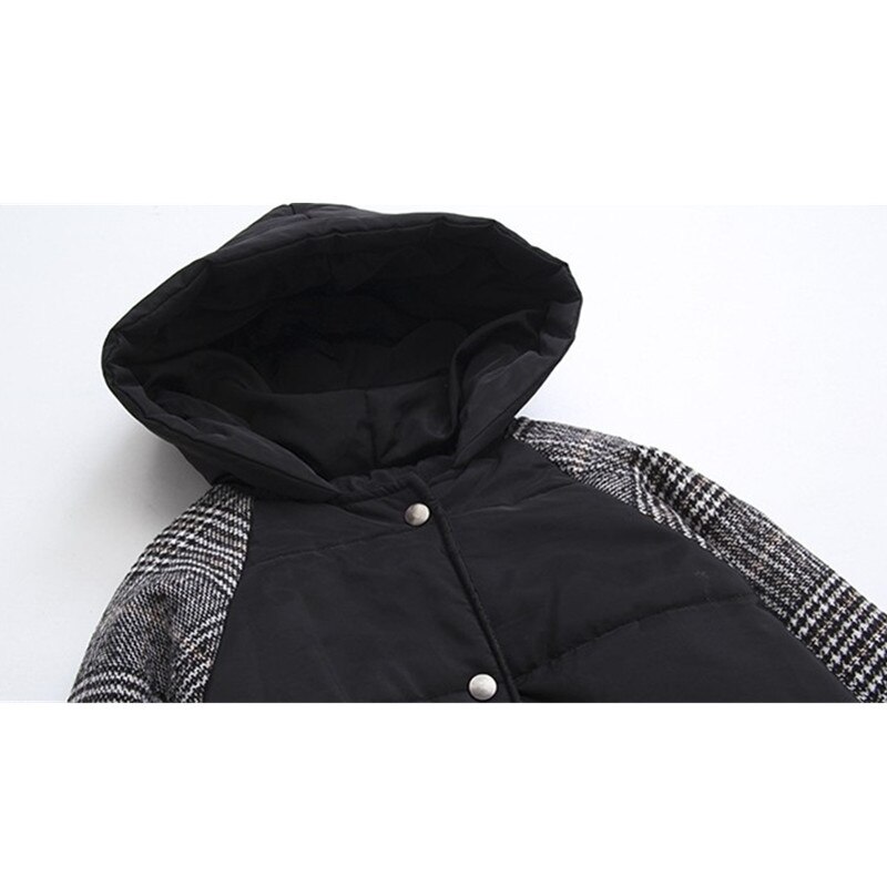Large size Women Winter Cotton Hooded Jacket Coat Loose Warm Plaid Medium long Outerwear Casual Female Basic Jacket 4XL
