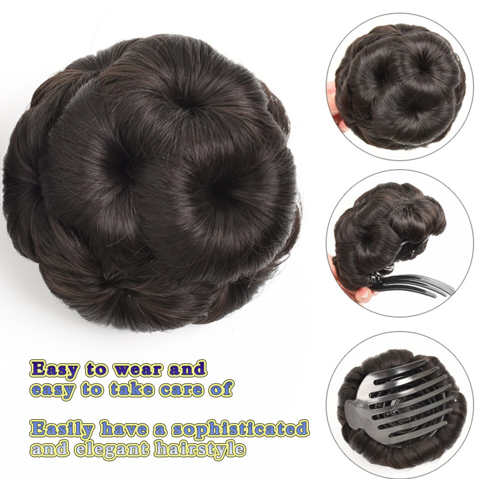 AILIADE 9 Colors Flower Style Synthetic Curly Hair Bun Donut Chignon Clip In Hairpiece Extensions Black Brown Golden Red