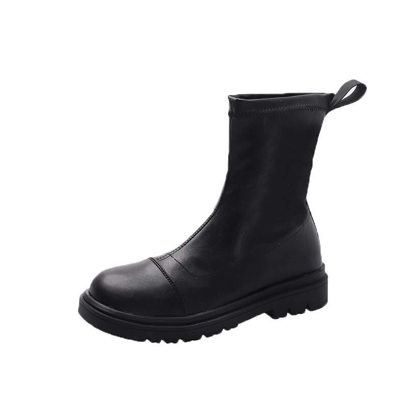 Botas de tacón bajo con punta redonda para mujer, botines a la , para otoño,