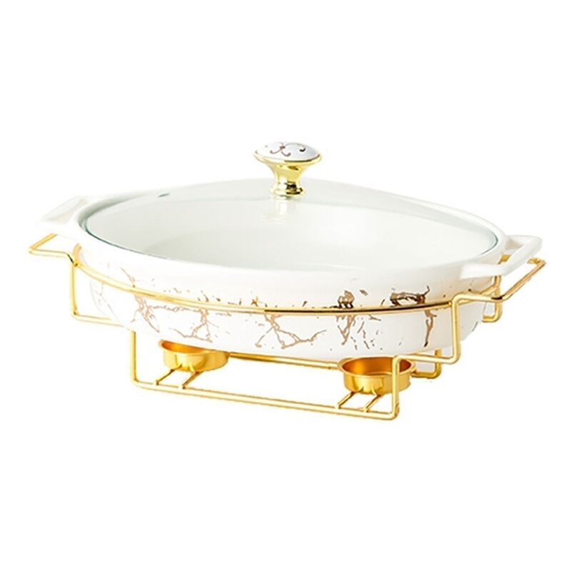Oval Ceramic Plate Soup Pot Household Soup Pot Ceramic Pot Heating Multi-Purpose Ceramic Pot Buffet For Wedding Party: White Gold