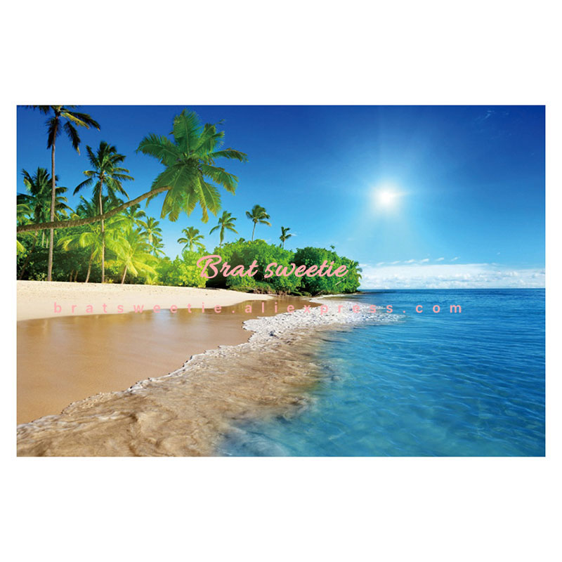 7x5ft Hawaiian Party Summer Beach Backdrops for Photography Vinyl Blue Sea and Sky Background Palm Trees Photo Backdrop: beach background