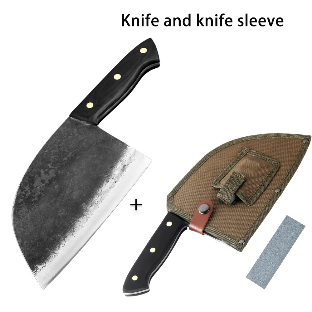 Kkwolf handmade forged kitchen chef knife full Tang high carbon steel slaughter knife cut cleaver Utility Chinese kitchen knife: 2PCS knife sleeve