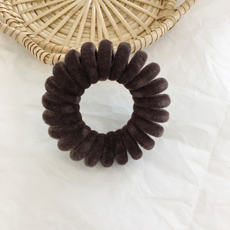 Hohe Elastizität Telefon Spule Haarbänder Frauen Spirale Haar Krawatten Mädchen Haar Ringe Seil Einfarbig Haar Zubehör Gum Scrunchy: Dark Coffee