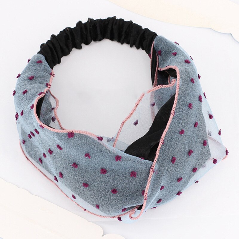 Dubbele Mesh Gaas Haarband Voor Meisjes Vrouwen Yoga Haarband Stippen Afdrukken Mesh Knoop Sport Hoofdband Vrouwen Sport Haarband: blue(black)