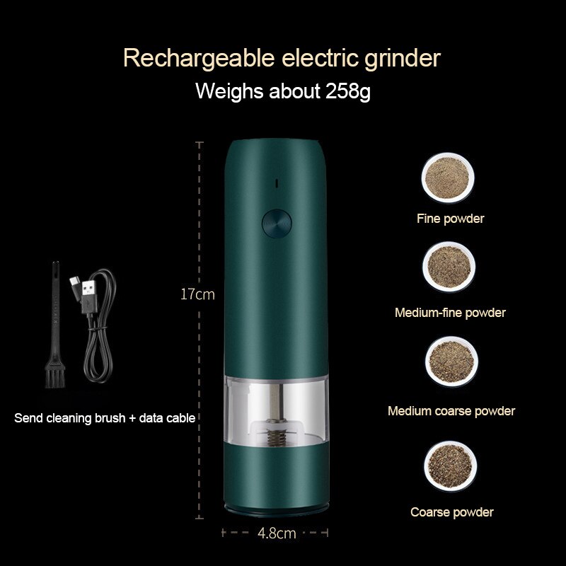 Elektrische Automatische Molen Peper En Zout Molen Usb Opladen Spice Zout Pepermolen Verstelbare Grofheid Molen Keuken Gereedschap: A Green
