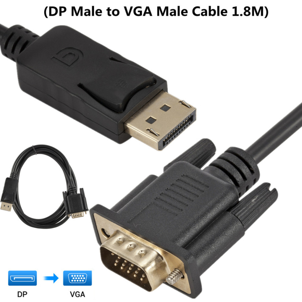 LccKaa DP To VGA Adapter Cable DisplayPort Display Port Male To Female Converter For PC Computer Laptop HDTV Monitor Projector: DP to VGA 1.8M