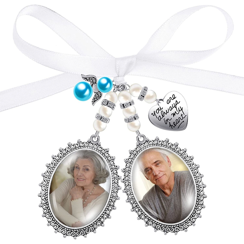 Spilla fai-da-te Charms da sposa doppia cornice in pizzo cornice per foto Cabochon in vetro ovale con pendente adatto per l&#39;uso artigianale delle vacanze