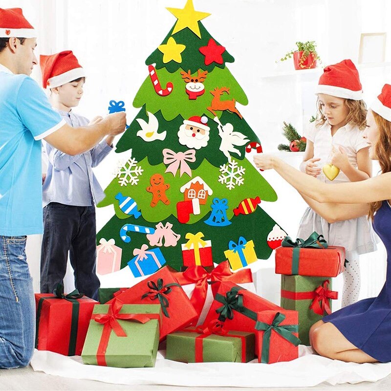 5-Layer Voelde Kerstboom, 3.28Ft Diy Kerstboom Met 25 Stuks Ornamenten Voor Kinderen, xmas , Jaar Deur Muur Opknoping De
