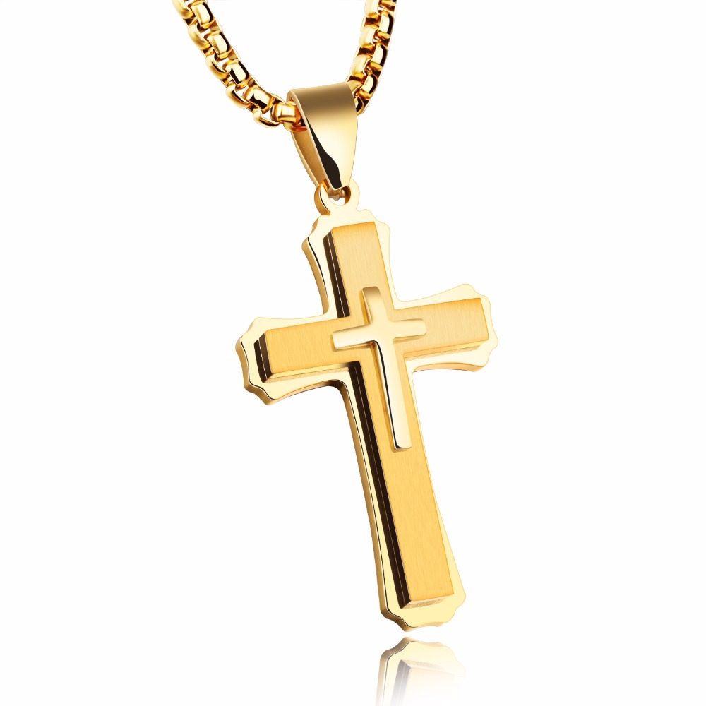 FATE LOVE Brand Statement Cross Necklaces & Pendants for Men Male Punk Stainless Steel Chain jewelry silver color golden