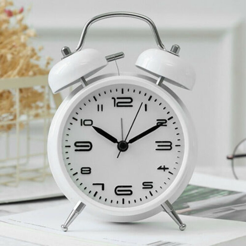 Double Bell Alarm Clock Desktop Mechanical Alarm Mute Clock Bell for Kids -White