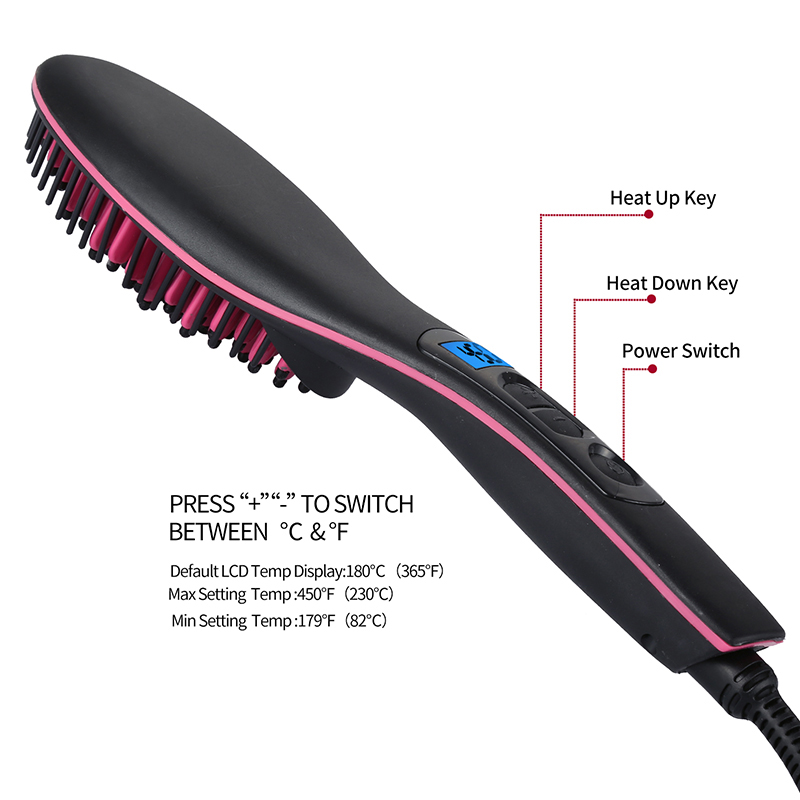 Nueva plancha para el cabello cepillo eléctrico plancha para el cabello herramienta para estirar el pelo recto pantalla LCD de hierro Digital antiestática cepillo