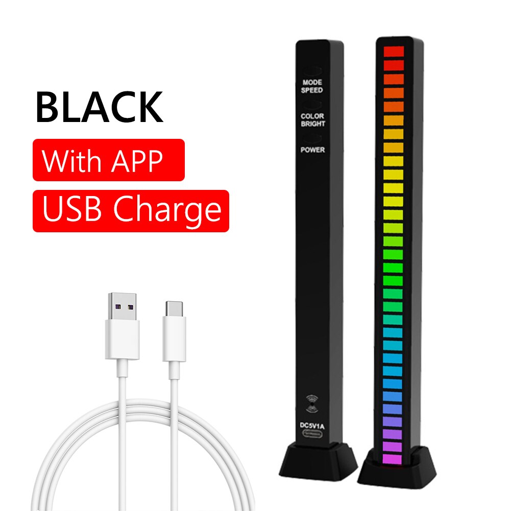 32 LED Strip Light RGB Voice Control Rhythm Lights Pickup Lamp Music Atmosphere Lamp Colorful Ambient Light Bar for Car Party: Black USB With APP