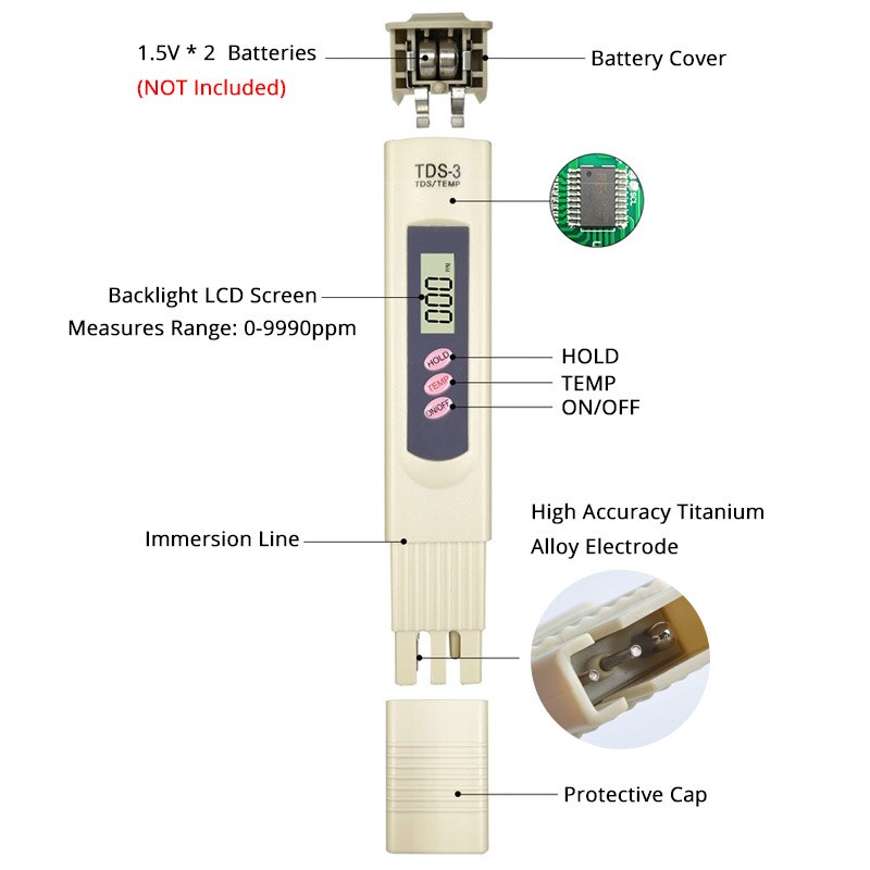 Portable mètre numérique LCD eau test stylo pureté filtre TDS mètre testeur 0-9990 PPM Temp Portable mesure outils