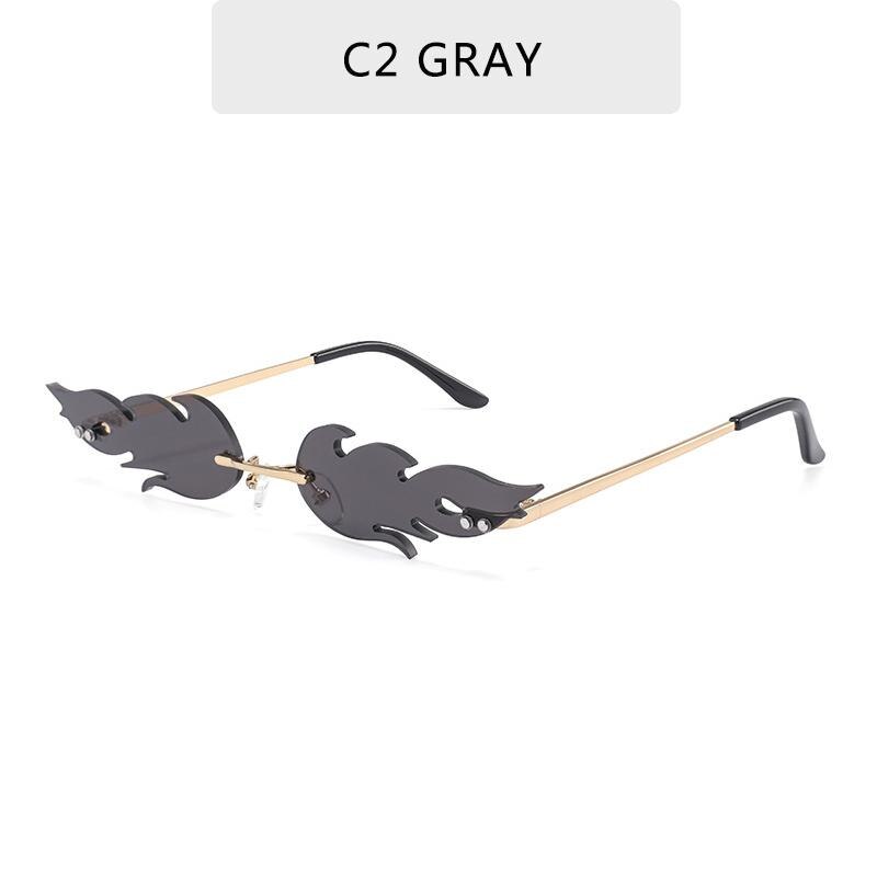 Lunettes de soleil «flammes de feu» de luxe pour femmes, ondulées, teintes métalliques pour femmes, verres miroir UV400: Gris