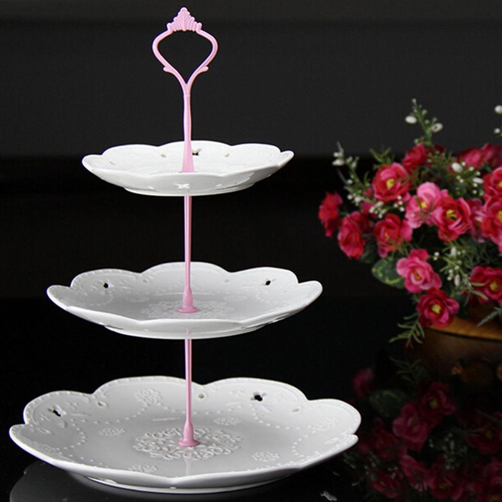 2/3- vånings tårtfat i plast, afternoon tea bröllopstallrikar festservis tårtaffär två/tre lager tårtställ inte tallrikar: 3 slips rosa