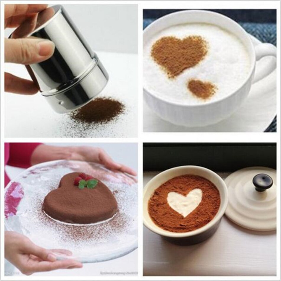 1pc rustfrit stål chokolade shaker kakaomel kaffe sigter +16 stk kaffe skabelon strew blomsterpude spray kunst kaffe værktøjer zxh