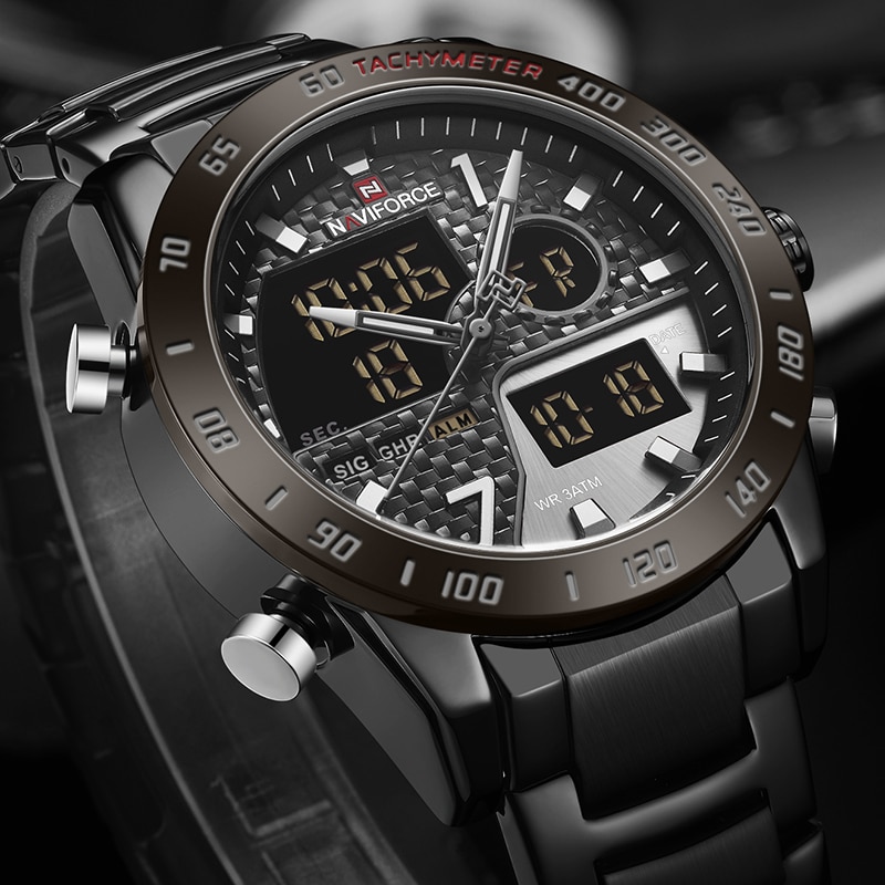 Naviforce Heren Horloges Analoge Led Digitale Quartz Dual Display Horloge Mannen Mode Sport Chronograaf Waterdicht Horloge