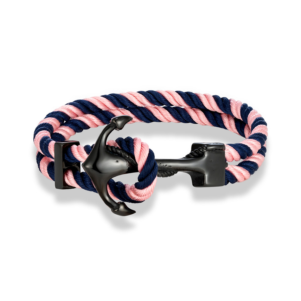 Black Anchor Bracelet for Men Women Double Layer Braided Survival Rope Bracelet Stainless Steel Handmade Woven Jewelry: 19cm / Dark Gold