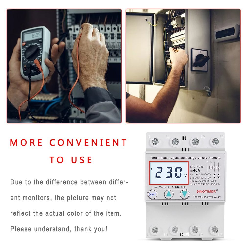 Din Rail 3 Fase Spanning Relais 380V Voltmeter Amperemeter Over En Onder Voltage Relais Huidige Passen Overspanning