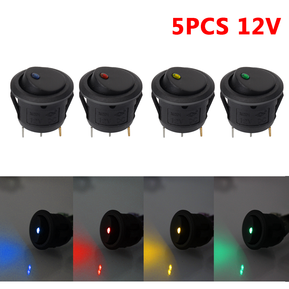 Round Rocker Dot Switch Luminescence Toggle Switches Car Pushbutton Switch 5Pcs/Set 12V ON/OFF Waterproof
