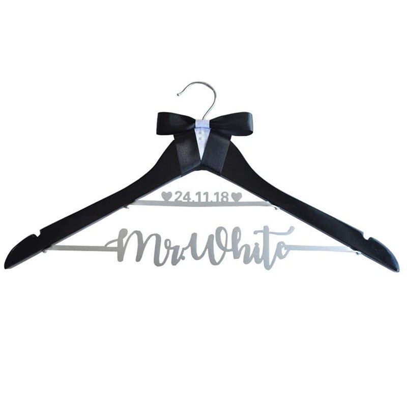 Custom Trouwjurk Hanger Met Naam Datum Bruid Bruidegom Pak Hanger Hout Bridal Hanger Met Strik Bruidsmeisje Kleerhanger