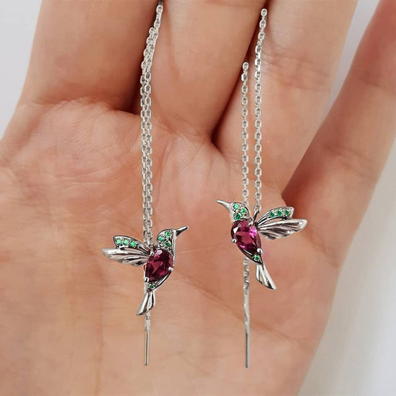 Huitan-pendientes colgantes de cadena larga para mujer, aretes bonitos y coloridos, accesorios de para de baile, pendientes delicados de pájaro pequeño: Marrón