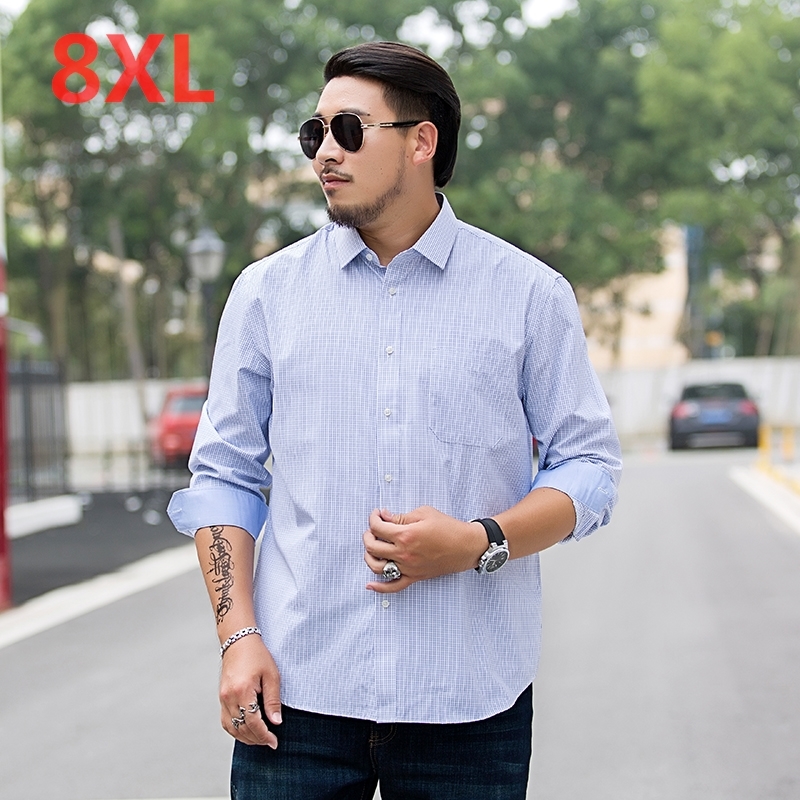 10XL 8XL 6XL 5XL camisas casuales de para hombres camisa a cuadros de manga larga camisa masculina camisa de hombre camisa de Color sólido masculina