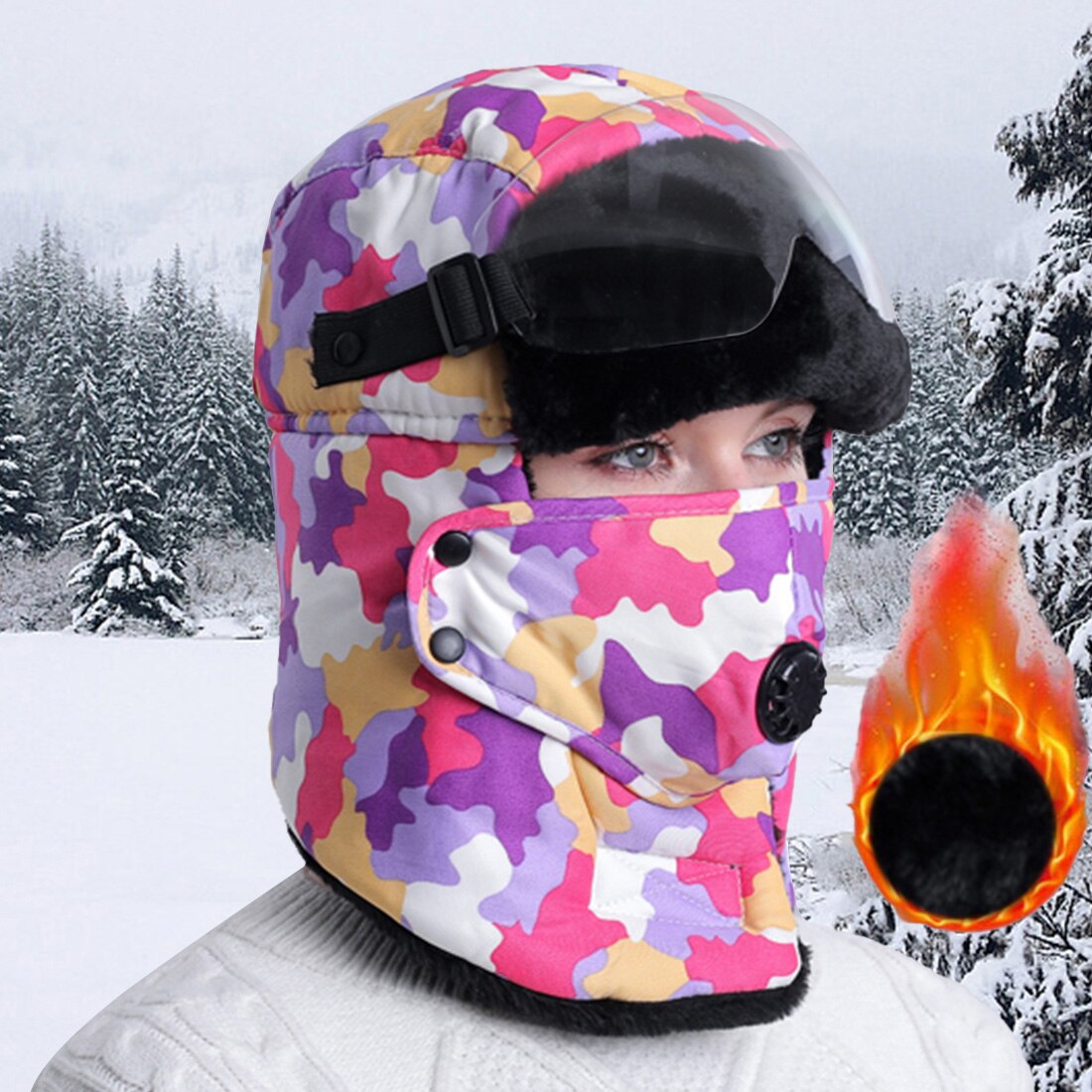 Unisex Winter Bommenwerper Hoed Rusland Leger Masker Sunglass Hat Dikke Warme Outdoor Bomber Waterdichte Leifeng Hoed