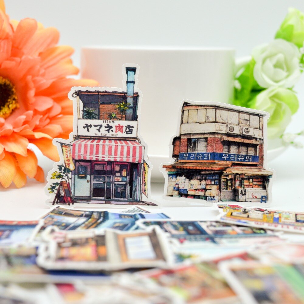 28 Pcs Kawaii Japanse Winkel En Building Sticker Notebook Decoratie Droog Lijm Pegatinas/Hand Boek Dagboek Briefpapier Stickers