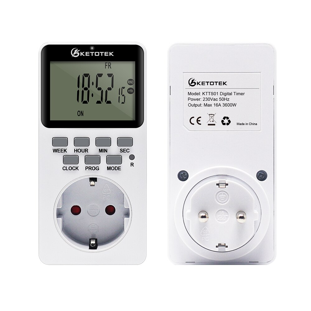 Eu Plug Timer Schakelaar Socket Programmeerbare Timing Socket Zomer Tijdsinstelling 12/24 Uur Swithcing Met Countdown Functie
