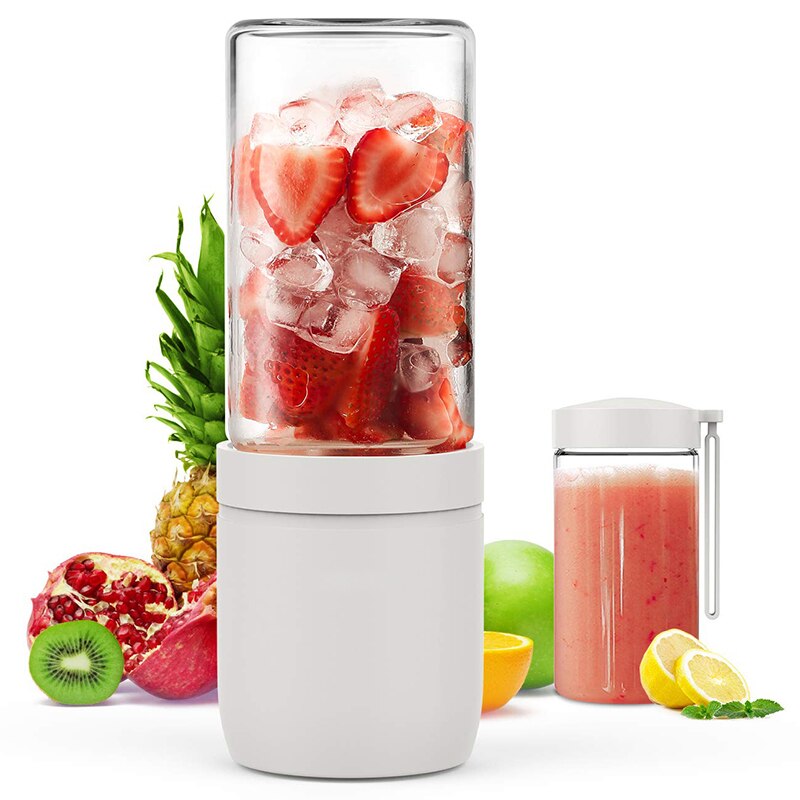 Portable Glass Blender - Cordless Personal Blender Jucier Cup with Rechargeable, 13 Oz Single Serve Fruit Mixer with Stainless S