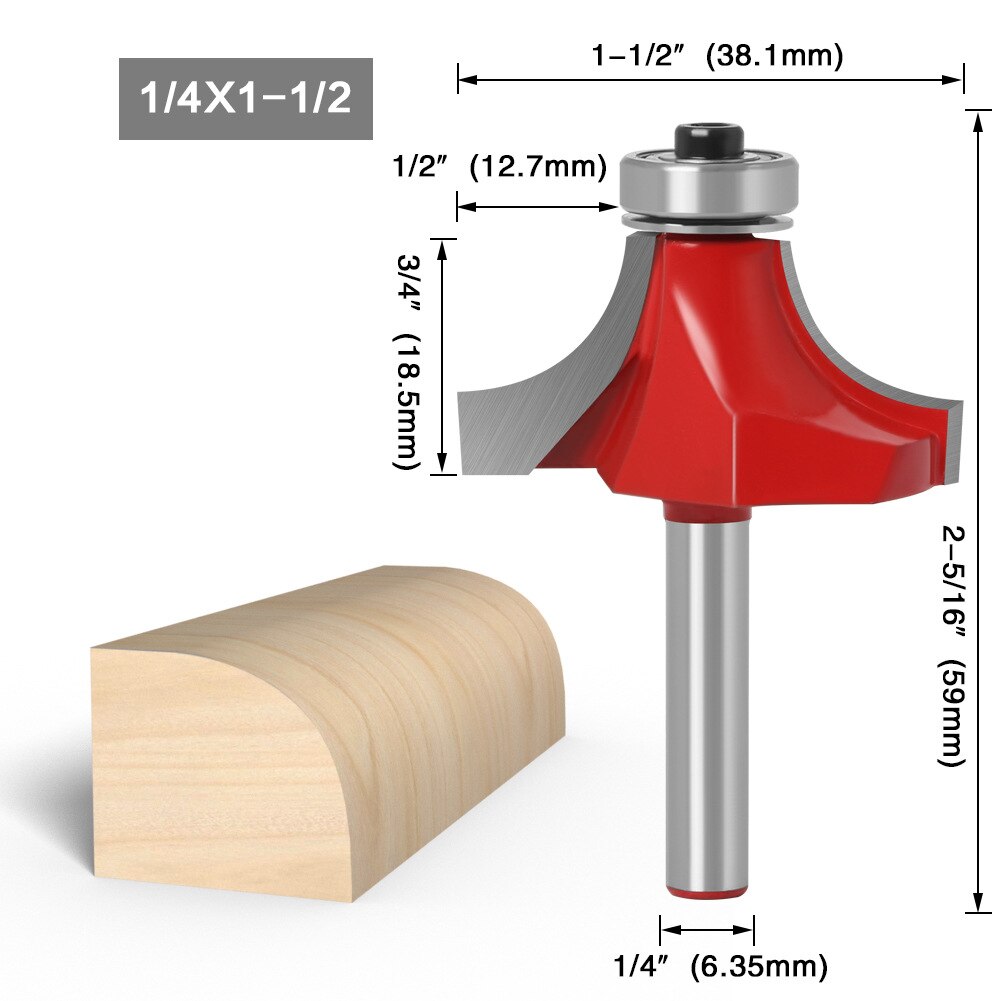 1/4 6mm Shank Corner Round Over Router Bit with BearingMilling Cutter for Wood Woodwork Tungsten Carbide Milling Cutter
