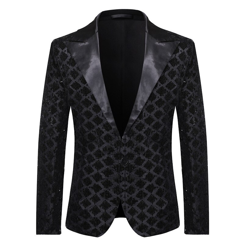 Cekiny męskie garnitur i marynarka jednoczęściowy Bling rombowy Casual Business modny męski garnitur kurtka w magazynie bezpłatna wysyłka: black / L