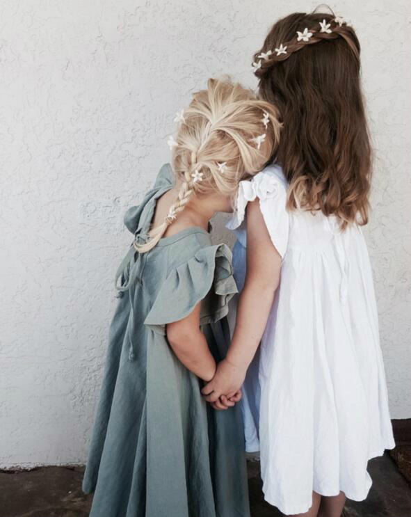 Ins Europa y América, blusa para niños y niñas, vestido de princesa de lino con volantes, ropa de verano a la