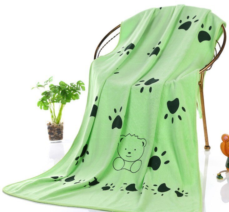 Toalla de perro de fibra de tamaño grande de 70x140cm, Toalla de baño para perros con absorción fuerte de agua para gatos y mascotas Golden Retriever Teddy General: Footprints Green