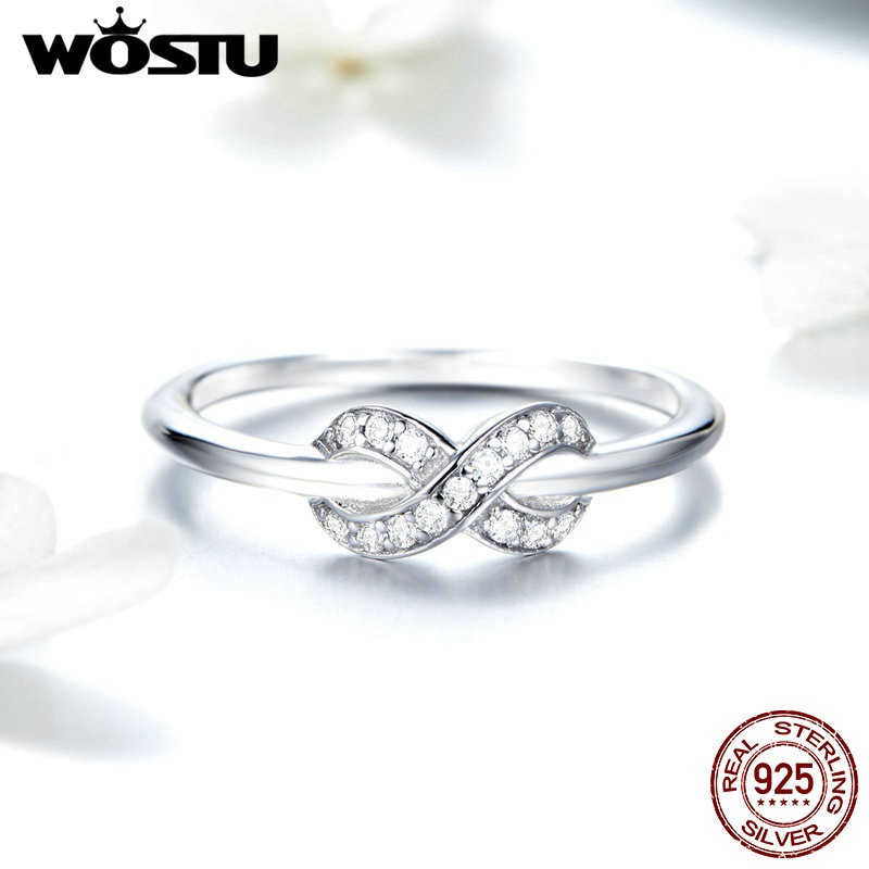 WOSTU européen réel 925 en argent Sterling infini amour CZ bague pour les femmes de mariage bagues de fiançailles bijoux de luxe CQR494