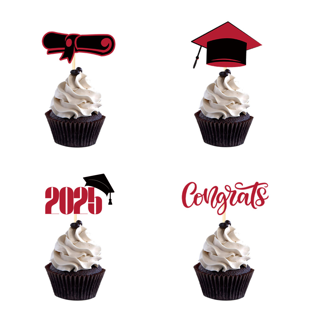 16pcs Glitter Graduation Cupcake Toppers Class of Congrats Grad Cap Diploma Cupcake Picks for Graduation Party Decorations
