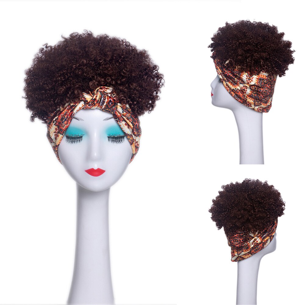Gaka syntetisk dreadlock fletning parykker krøllet æske 2 in 1 wrap sort afro paryk puff turban hår pandebånd med snor: #1