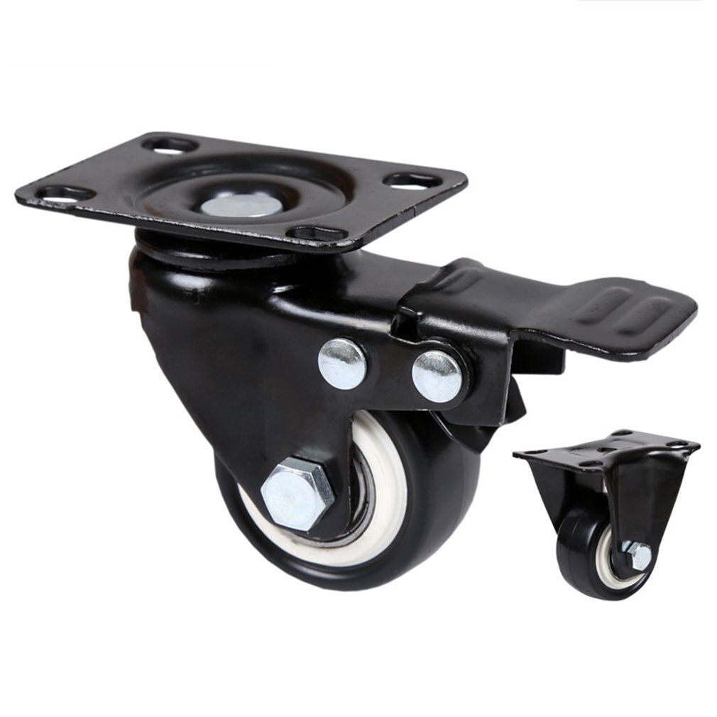 4pcs 1.5in Furniture Swivel Casters Universal Wheel Brake Plate Swivel Casters Soft Rubber Roller Trolley Chair Accessory