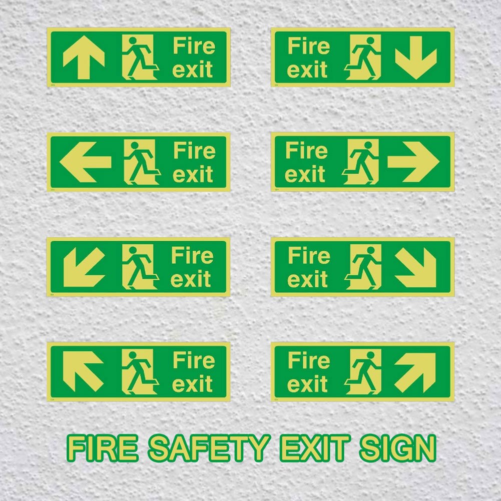 8pcs Photoluminescent Fire Exit Sign 300x100mm Plastic All Direction Arrows