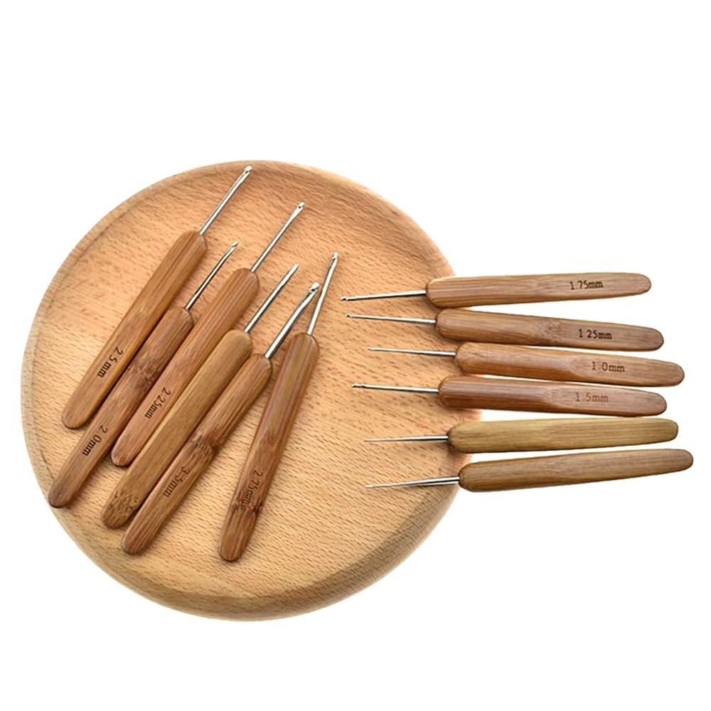 Agujas de ganchillo ergonómicas, mango de madera de bambú, hilo de tejido artesanal, herramientas de costura para trabajo fino, tejido de encaje fino