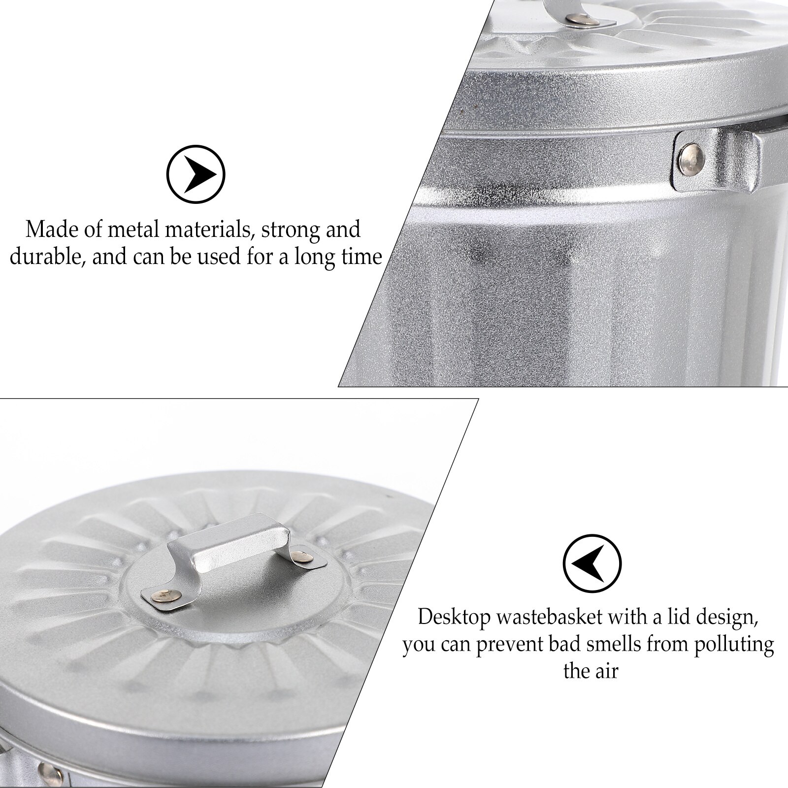 Mini Desktop Wastebasket Metal Trash Can Bucket Garbage Holder Flower Pot with Lid