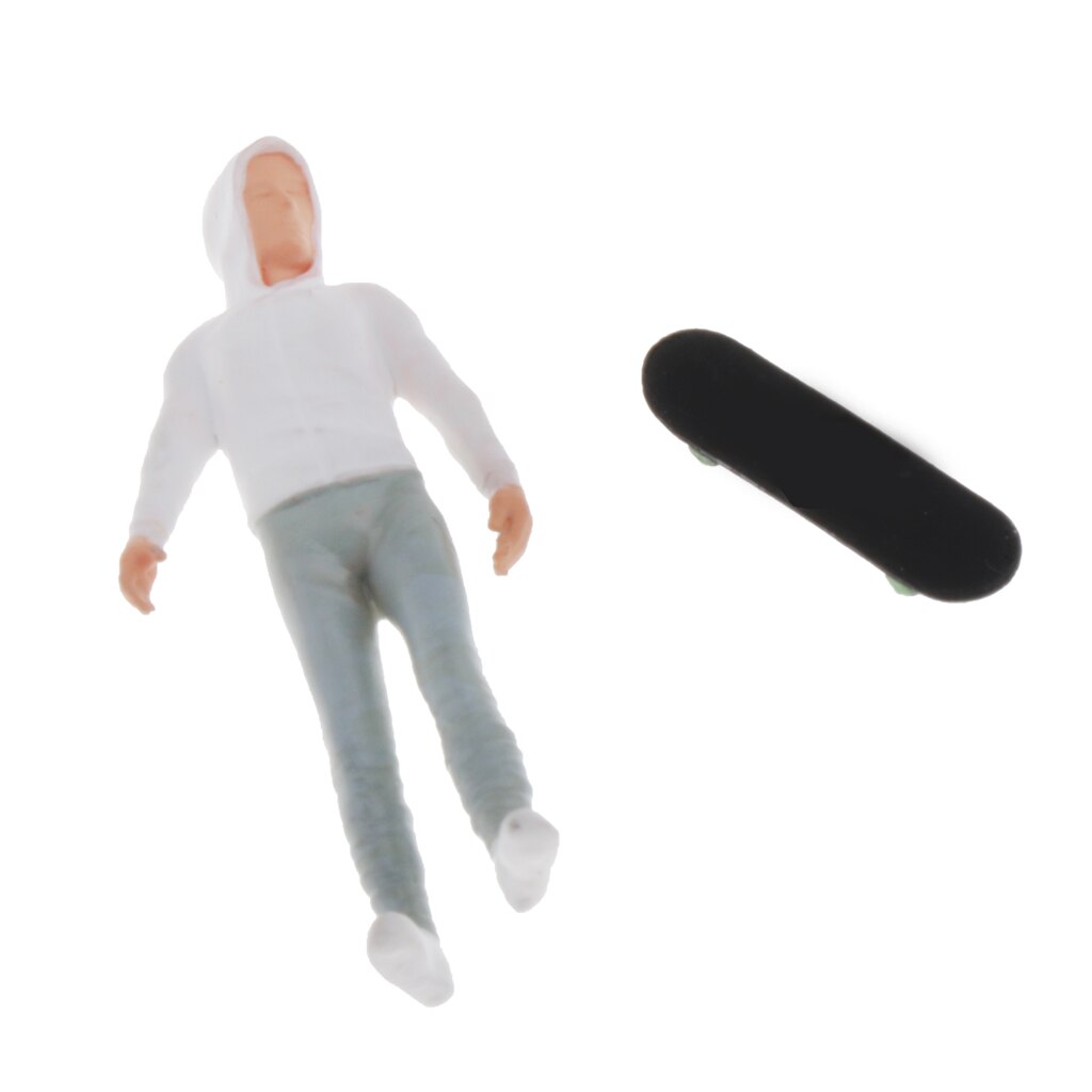 Skater Boy W/ Skateboard Figure Character Layout 1/64 Miniature People Figures: White