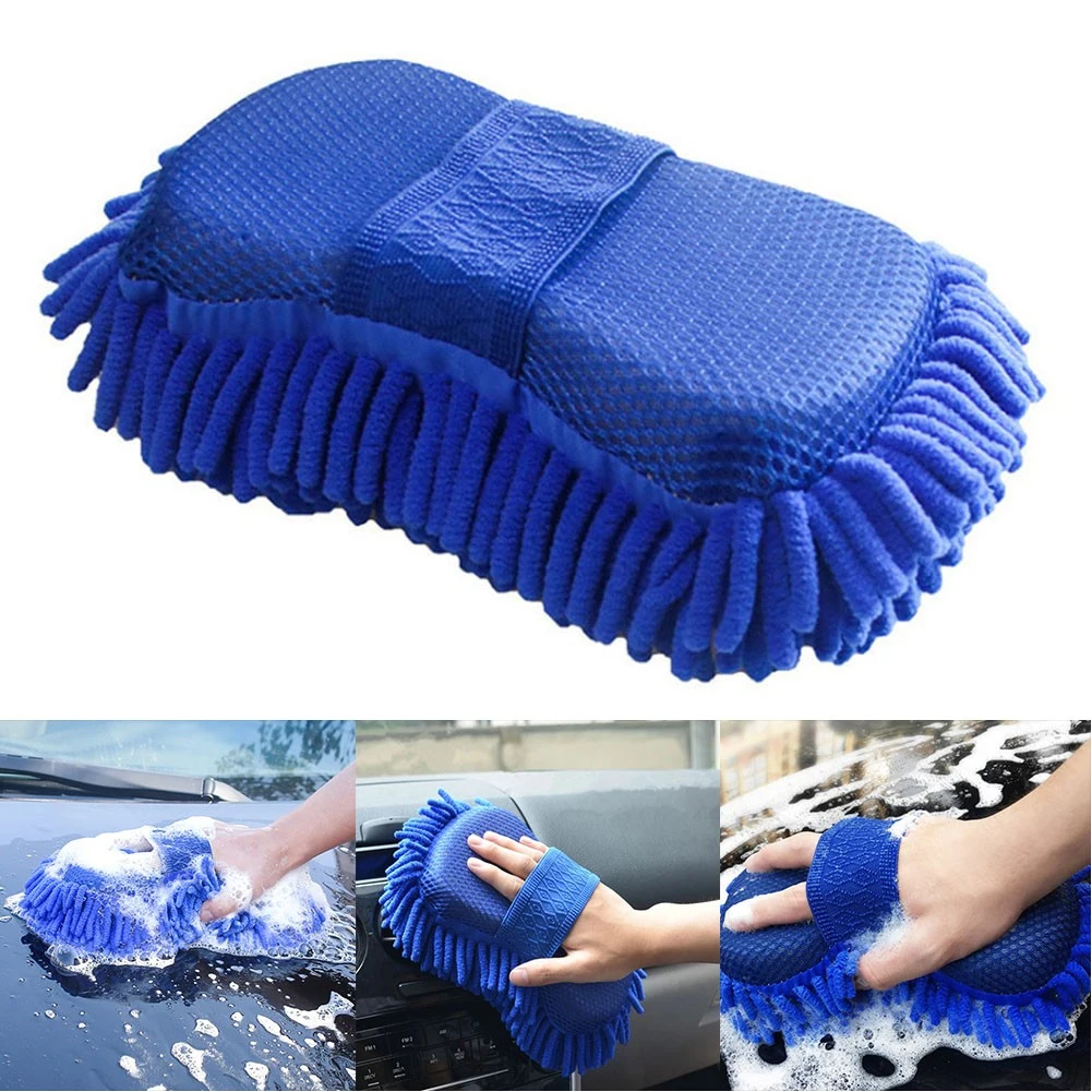 Esponja para lavado de coches de chenilla de microfibra azul, almohadilla para cepillo de lavado, herramienta de limpieza, toalla de lavado automático, guantes, accesorios de estilismo, 1 ud.