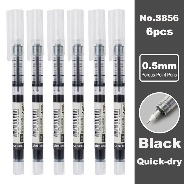 Deli-Juego de bolígrafos Rollerball, bolígrafos de Gel de tinta de secado rápido de 0,5mm, negro, azul y rojo, suministros de papelería, bolígrafo de firma de escritura para estudiantes, 6/10 Uds.: Blue